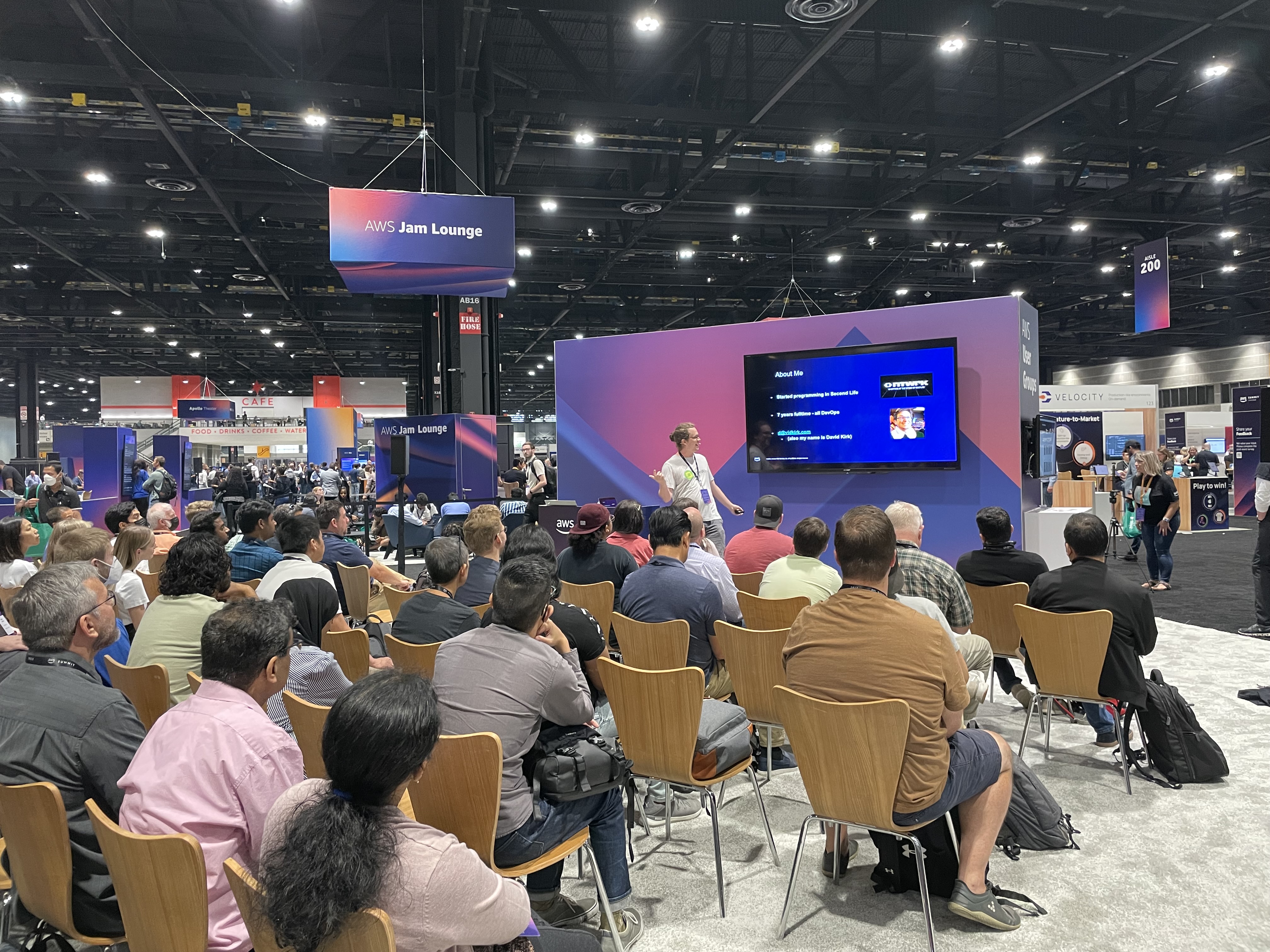 AWS Chicago community members at 2022 AWS Summit lounge